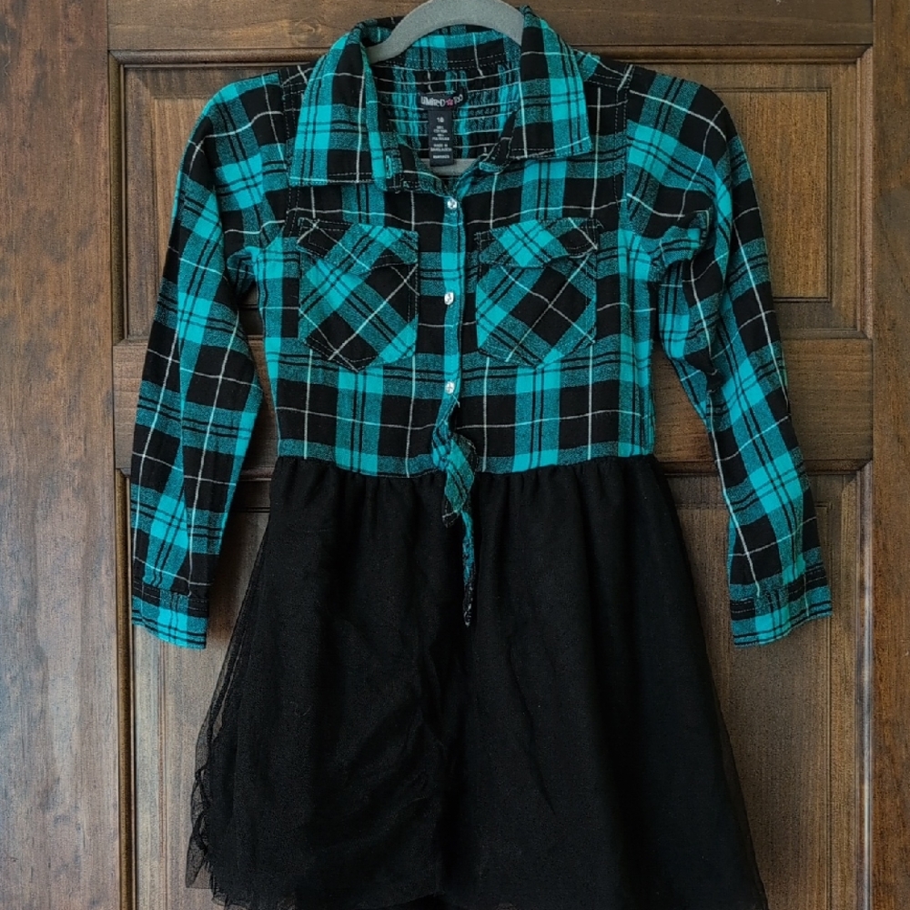 Limited Too Teal and Black Plaid Button Down Dress